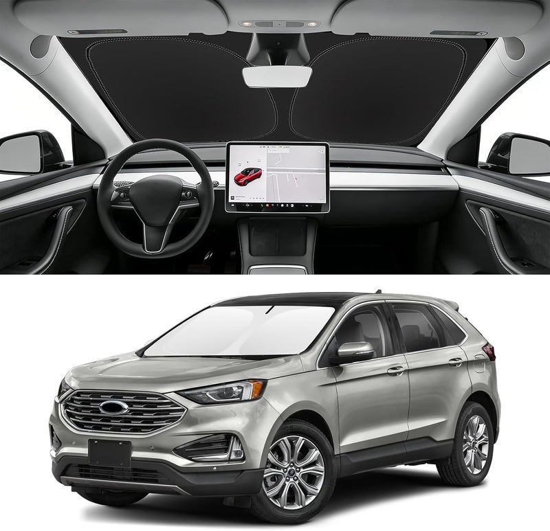 SLOGENTO Custom Fit Windshield Sun Shade for Ford Edge 2015-2024, Blocks UV & Heat, Front Window Sunshade, Easy Fold & Store - Image 1